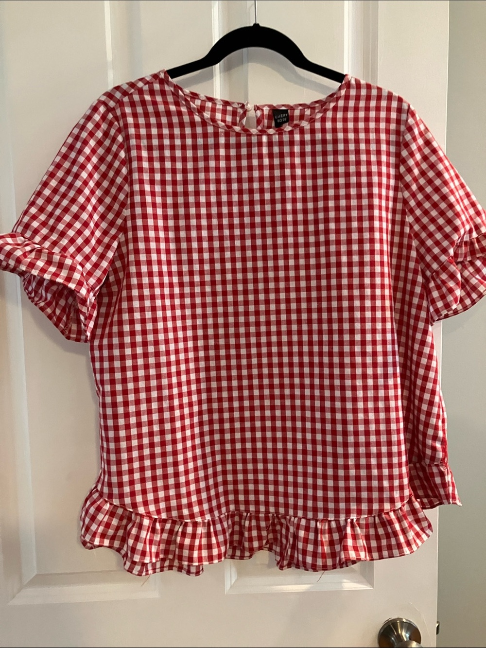 Red & White Gingham Ruffle Hem Top